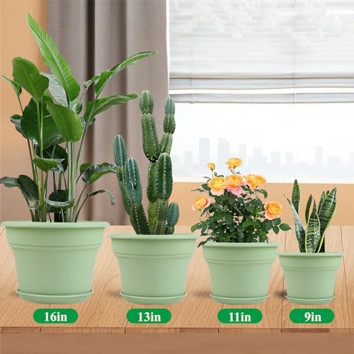 Pottiffe Plant-Pots-Planters-Indoor-Outdoor, 13 inch 4 Pack Green - Image 2