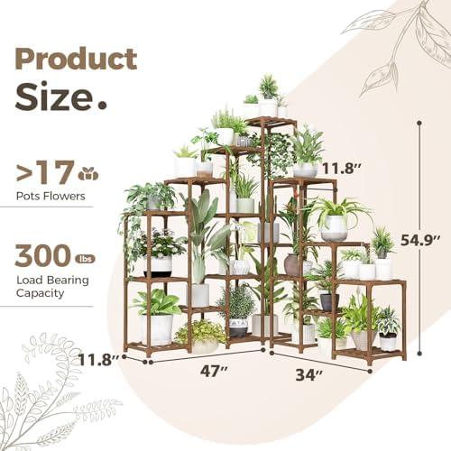 Bamworld Plant Shelf Indoor Large Plant Shelf Tall Flower Stands 16 Pots Outdoor Plant Rack for Garden Balcony Patio Window Living Room Corner Wood - Image 5