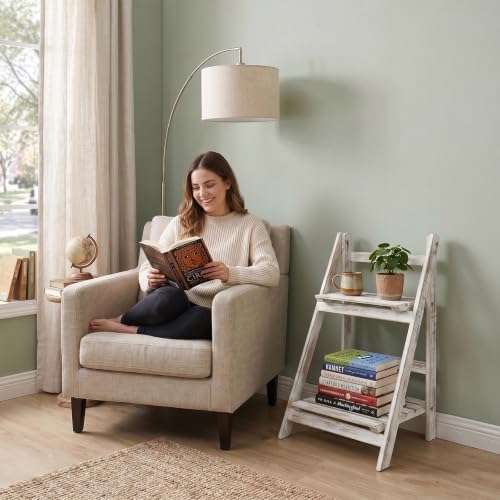 MyGift 2 Tier Whitewashed Wood Plant Stand, Foldable Display Shelf - Image 4