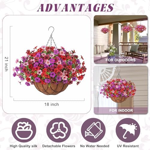 INXUGAO Artificial Fake Flowers Hanging Basket for Outdoor Decoration - Image 2