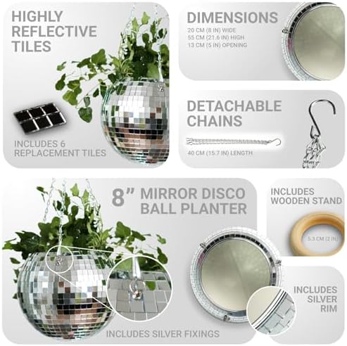Bubblegum Stuff Disco Ball Hanging Planter (8 in) - Hanging Planters for Indoor Plants - Spherical Shaped Plant Pots with Mirrored Exterior - Available in 4-inch, 6-inch and 8-inch Sizes… - Image 3