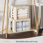CYhom 3Pack Foldable Storage Bins - Frame Storage Box Linen Fabric Stackable Clothes Container Organizer with Clear Window & Carry Handles Large Capacity (Extra Large-100L, Beige) - Image 6