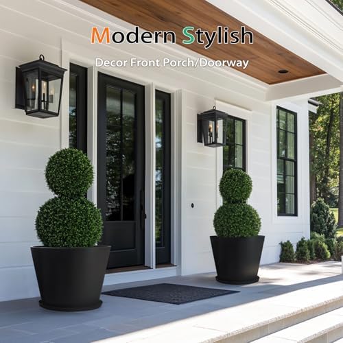 Heyzier Wide Planters for Outdoor Plants, Extra Large Indoor Flower Pots for Garden, Front Porch, Patio - Round Resin Planter Set of 2 (Black, 20" D x 16" H) - Image 3