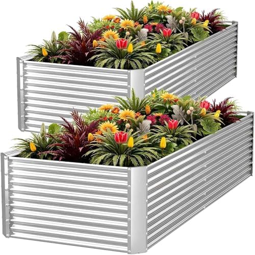 2pcs Tall 6x3ft Galvanized Raised Garden Bed Outdoor,Above Ground Garden Bed for Vegetable,Metal Raised Beds for Flower,Steel Raised Beds for Gardening by FRIZIONE