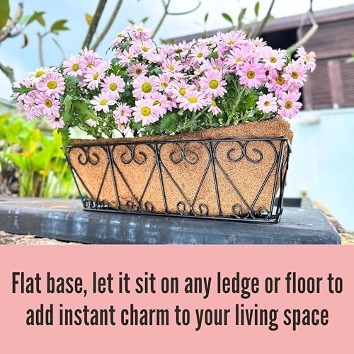 LaLaGreen Metal Wall Planter (16 in, 2 Pack) Black Coco Liner Flower Boxes - Image 7
