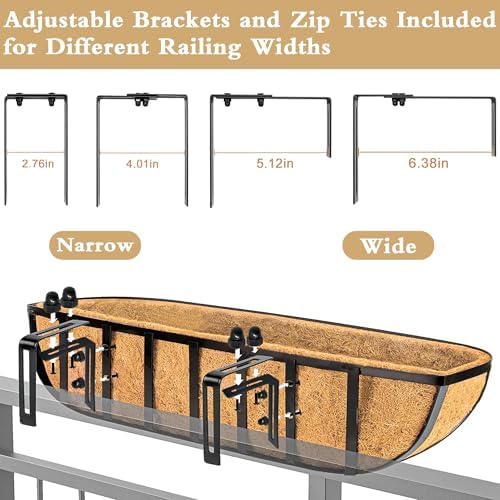 Window Box Railing Planter with Coco Liner 2 Pack 16 Inch Metal Hanging Flower Planter Deck Railing Planters Boxes for Balcony Outdoor Plants Fence Porch Patio - Image 5