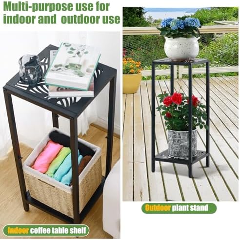 Party Zealot 2 Packs of 2-Tier Tall Metal Square Plant Stand 31” Heavy-Duty Modern Flower Pot Rack for Indoor Living Room, Corner Side Table for Outdoor Patio, Garden Planter Holder, Black, Leaf - Image 5