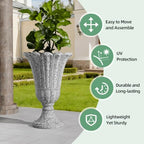 Tall Plastic Urn Planters and Pedestal - 24" Outdoor Planter Grey - Image 6