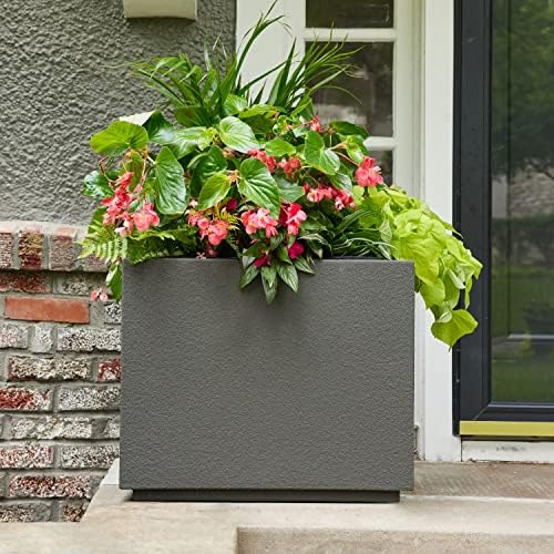 PolyStone Monterray Cube Planter – 23" x 19" x 19" – Large Square Indoor/Outdoor Planter Box for Patio & Garden – Modern Stone-Look Resin – All-Weather w/Drainage Holes - Made in USA - Chocolate Brown - Image 4
