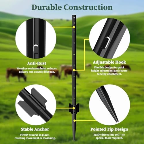Metal Fence Posts for Wire Fencing,Heavy Duty U Post 5 FT Black - Image 4