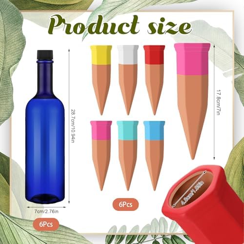 SiliFine 6 Sets Terracotta Watering Spikes,Blue and Mixed Color - Image 2