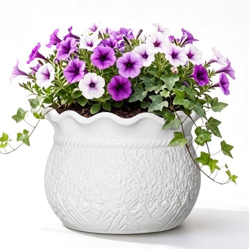 Ceramic Indoor Flower Pot, 12 Inch Ceramic Planter, White by Fivepot