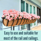 LaLaGreen Railing Planters Box (36", 4 Pack) Black Metal Rectangular Window Flower Box with Coco Liner, Extra Large Wall Hanging Planter for Outdoor Plants Deck Rail Fence Bracket Balcony Porch Decor - Image 5