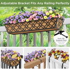 Y&M Deck Railing Planter Boxes 30 Inch 6 Pack, Adjustable Balcony Planter for Outdoor Plants, Metal Railing Planter Box for Deck, Fence and Porch, Window Boxes Outdoor, Sturdy Hanging Planter - Image 2