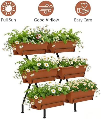 Vertical Garden Planter 3 Tier Vertical Raised Garden Bed Standing Garden Planters with 6 Container Boxes Elevated Garden Planters Indoor Outdoor Herb Planter for Flowers Vegetables Plants, Brick Red - Image 6