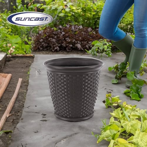 Suncast Sonora 4 Pack 22 Inch Plastic Wicker Indoor or Outdoor Decorative Garden Flower Planter for Entryways, Porch, and Backyard Patios, Dark Brown - Image 5