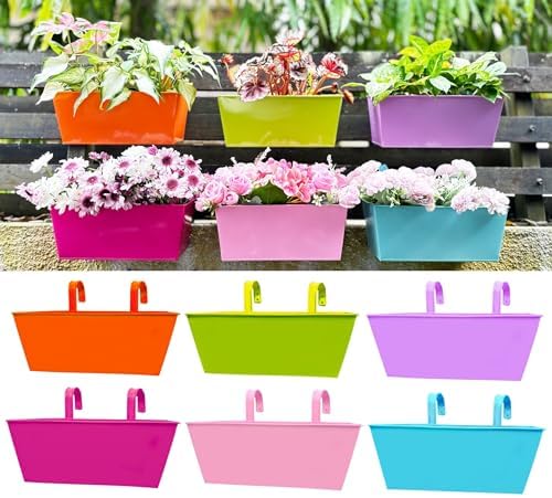 LaLaGreen Rail Planter Box (12 in, 6 Pack) Colorful Metal Deck Fence Pots by L%C3%A1L%C3%A1Green