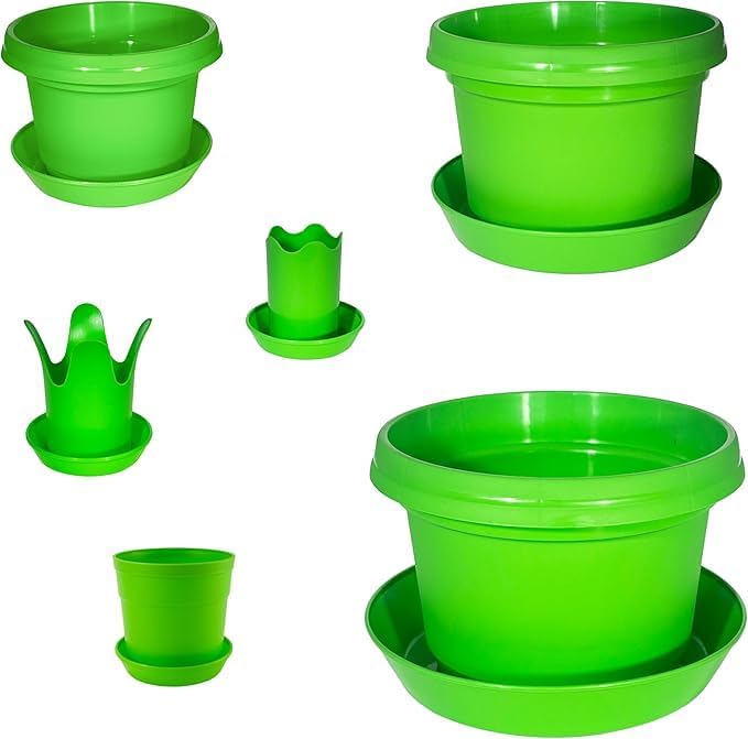 12-Piece Lime Green Flower Pot and Saucer Set, 2"–12" by AustinPlanter