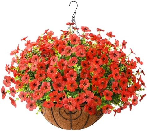 Artificial Hanging Flowers Basket for Outdoor, UV Resistant Plants Daisy by ZFProcessArtificialFlowers