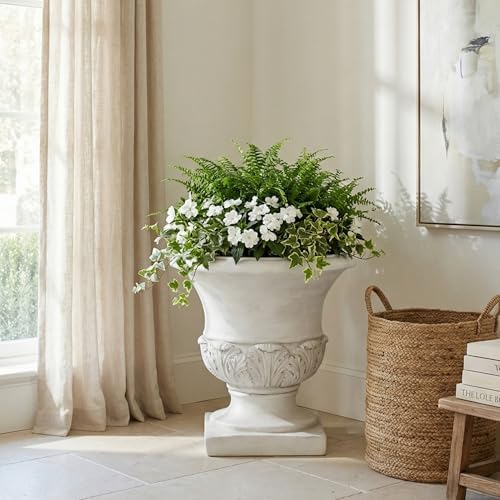 Christopher Knight Home 18.31 Inch Classical Acanthus Leaf Pedestal Urn Planter MGO Outdoor Flower Pot for Garden Patio Front Porch Entrance, Antique White - Image 6
