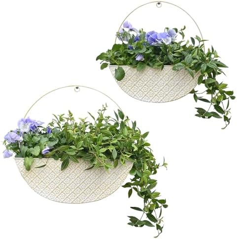 2-Piece Metal Planter Wall Hanging Baskets Decor Half-Moon Wall Mount Planter Set for Shabby Chic Farmhouse Outdoor Indoor Wall Decor by Unknown