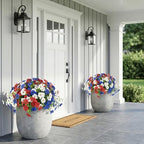 Hananona 2 Set Artificial Outdoor Flowers with Hanging Basket, 2 Hanging Planters with 24 Pcs Patriotic Flowers for Summer Front Porch Patio 4th of July Decor (Red, White, Blue) - Image 5