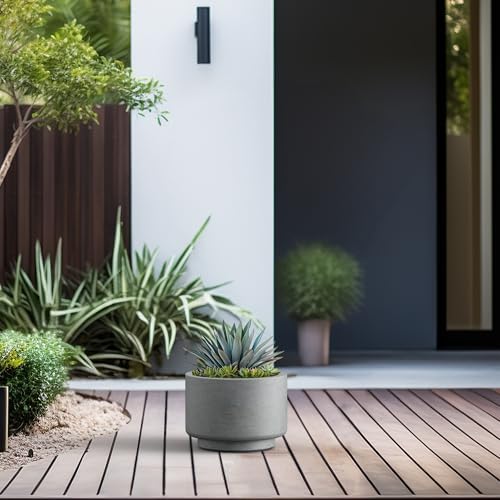 Kante Pale Gray Concrete Planter 9.8" Dia All-Weather Round Small Pot - Image 5