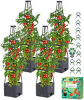 4 Pack Raised Garden Bed Planter Box with Trellis, 57" Self-Watering Tomato Cage Planters for Climbing Plants Vegetable Vine Flowers Outdoor & Indoor (57x9.8x9.8IN) by MQHUAYU