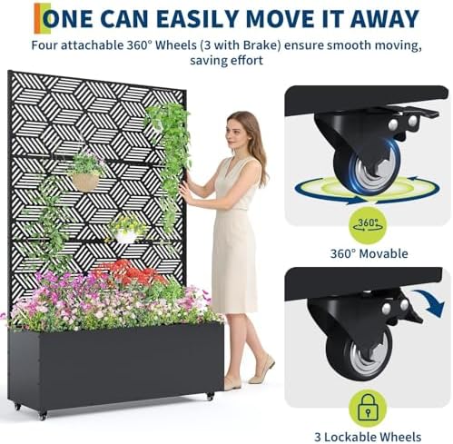GarveeLife Metal Planter Box with Trellis and Wheels 71"x47"x16" - Image 3