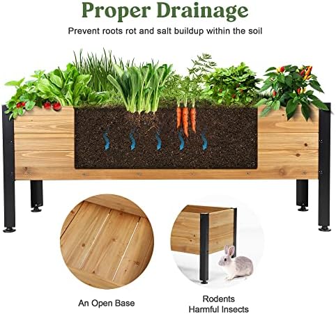 OIPRTGFJ Wood Rectangular Garden Planter Box Raised Garden Bed Outdoor,Planters for Outdoor Plants 37x13x15in Elevated Planter Box for Herbs Vegetables Flowers Great for Patio Deck Balcony - Image 2