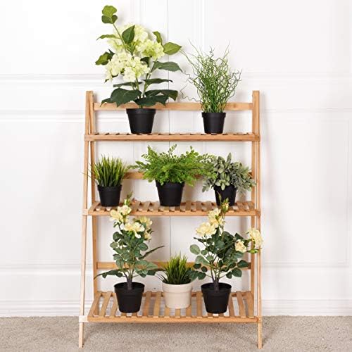 HAPPYGRILL 3-Tier Plant Flower Stand Rack Shelf, Pot Racks Planter Organizer Display Shelves, Natural - Image 2
