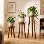 Teak Wood Plant Stand, 18" Round Side Table, Wood Accent Table - Image 6