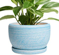 SQOWL Ceramic Planter - 8 inch Pot for Plants Indoor Outdoor, Modern Ceramic Flower Pot with Drainage Hole and Saucer, Decorative Round Planter, Home Office Decor, Plant Lovers Gifts, Blue by SQOWL