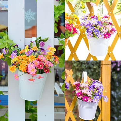 KINGLAKE Flower Pots,10 Pcs Metal Iron Hanging Flower Plant Pot Balcony Garden Plant Planter Baskets Fence Bucket Pots 6.3'' Flower Holders with Detachable Hook White - Image 7
