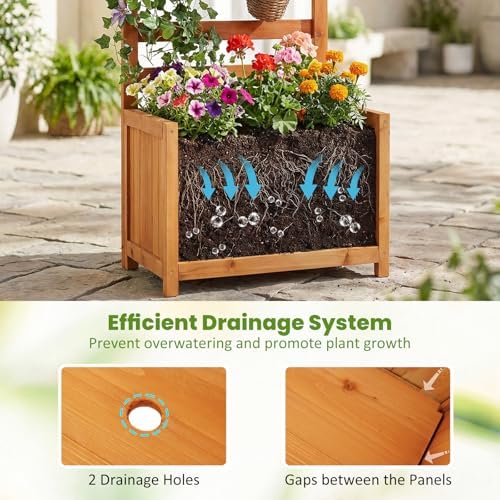 Giantex Wood Raised Garden Bed with Trellis, Outdoor Planter Box for Vines Flowers Vegetables, Herbs, Freestanding Plant Container Privacy Planters for Porch, Patio, Backyard - Image 4