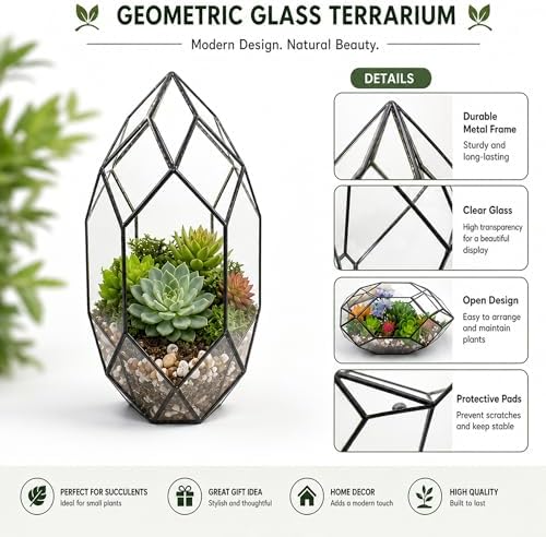 Ferrisland Handmade Glass Home Geometric Glass Succulent Flowerpot - Image 4