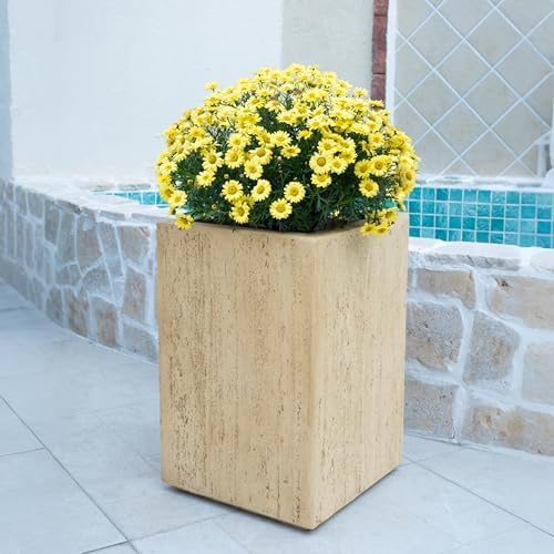 Christopher Knight Home Jorine Rectangular Planter, Patio Plant Urn, Lightweight Concrete Garden Pot, Plant Pot with Drain Plug, Outdoor Large Planter for Backyard Garden Poolside, 19.75" Travertine by ChristopherKnightHome