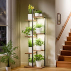 Plant Stand Indoor with Grow Lights - 50" Metal Flower Pot Stands for Multiple Plants - 7 Tiered Tall Plant Stands, Corner Plant Shelf for Living Room Home Gardening Decor (Black) by Qiaogreen