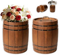 2-Pack 7.9 in Wooden Whiskey Barrel Vases with Brass Hoops ，Vintage Rustic Burnt Wood Cooking Tool Utensil Holder ，Rustic Flower Vase for Home Decor, Western Farmhouse Vintage Kitchen (Brown 2) by Unknown