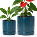 D'vine Dev 4.7 Inch & 6.5 Inch Ceramic Planter Pots for Plants with Drainage Hole and Saucer, Small Plant Pots Set, Teal, 94-G-S-9 by DvineDevPlanterPotsandStand