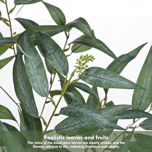 Eucalyptus Trees Artificial Indoor - 5FT Tall Faux Eucalyptus Plants in White Planter, Fake Plant Décor for Farmhouse Bedroom Office Room Hallway Decoration - Image 5