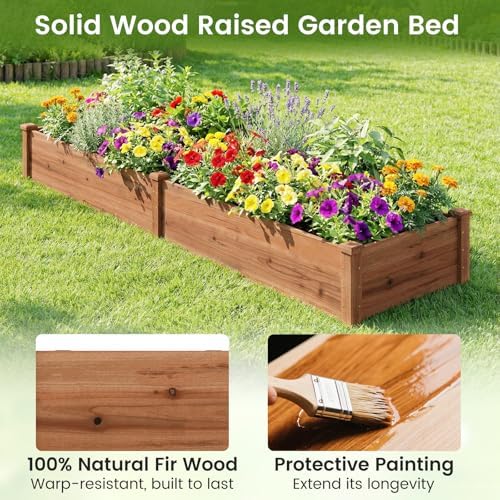 GIANTEX 95" Wooden Raised Garden Bed, Rectangular Planter Box, Brown - Image 4