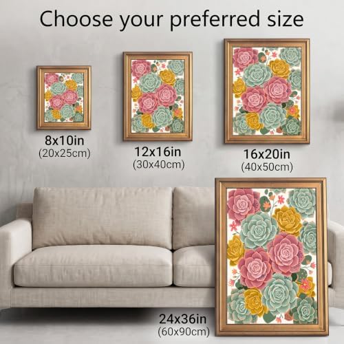 Framed Canvas Wall Art Bohemian Gouache Succulents Dusty Rose and Sage Green Canvas Print Poster Gold Frame Wall Decor for Living Room Desert Flora Art, Boho Botanical Decor - Inch 12x16 - Image 3