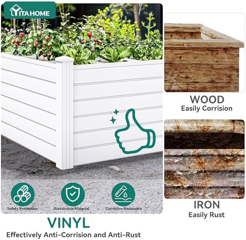 YITAHOME 48x48x24 in Plastic Raised Garden Bed 2pcs with Growth Grid, Large Outdoor Vinyl Planter Box for Plants, Vegetables, and Flowers, Easy Installation, White - Image 4