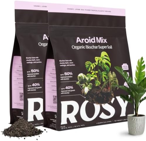 Rosy Soil Aroid Soil Mix, Chunky Biochar Potting Mix, 4 Quarts, Pack of 2 by RosySoil