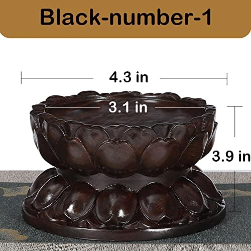 Round Wooden Ebony Lotus Base Buddha Statue Sculpture Stand - Image 2