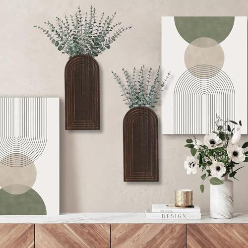 Dnnnii 2 Pack Wooden Wall Vase Set - Dark Brown Finish Modern Farmhouse & Boho Wall Decor for Entryway, Hallway, Bathroom, Living Room, Dining Room, Narrow Spaces - Image 4