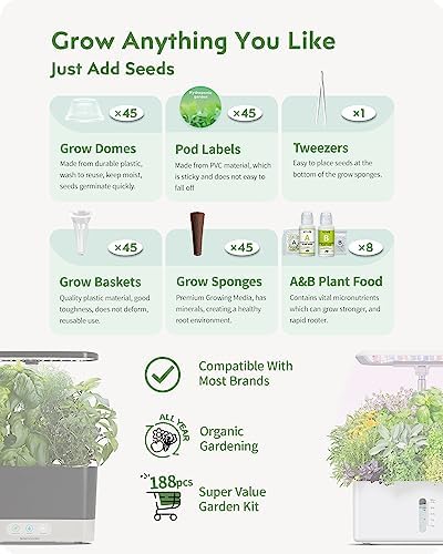 URUQ 8 Pods Hydroponics Growing System Indoor Garden White & 188Pcs Hydroponic Pods Supplies - Image 7