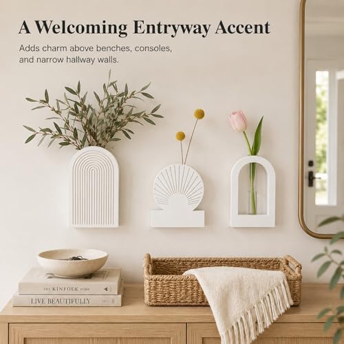 TBWIND White Wooden Wall Vases Set of 3, Wall Planters with Glass Tube Kit - Image 6
