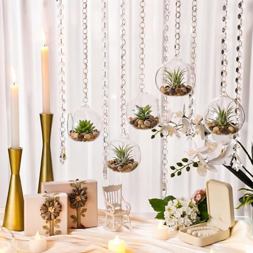 GlikCeil 56 Pcs 3.15'' Hanging Glass Tealight Holder with Clear K9 Crystal Garland Strands and Maple Leaf Pendants Globe Plant Terrariums Glass Orbs for Wedding Party Valentine Decoration - Image 7